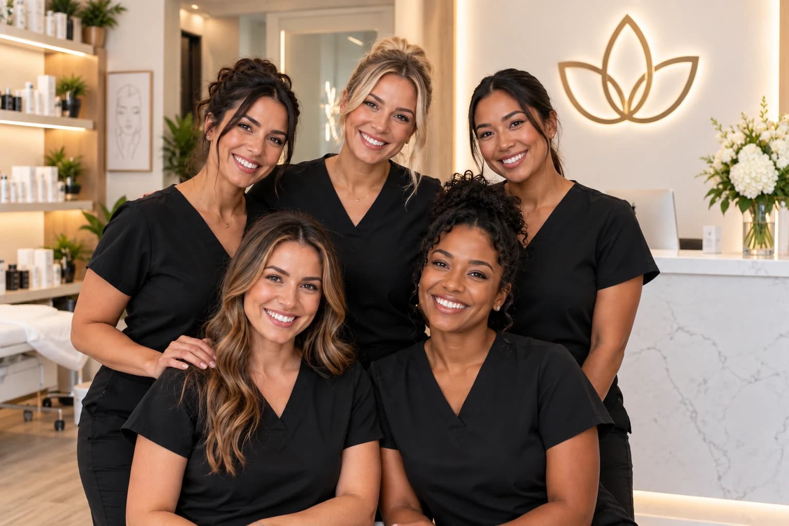 Medspa team smiling together inside their clinic