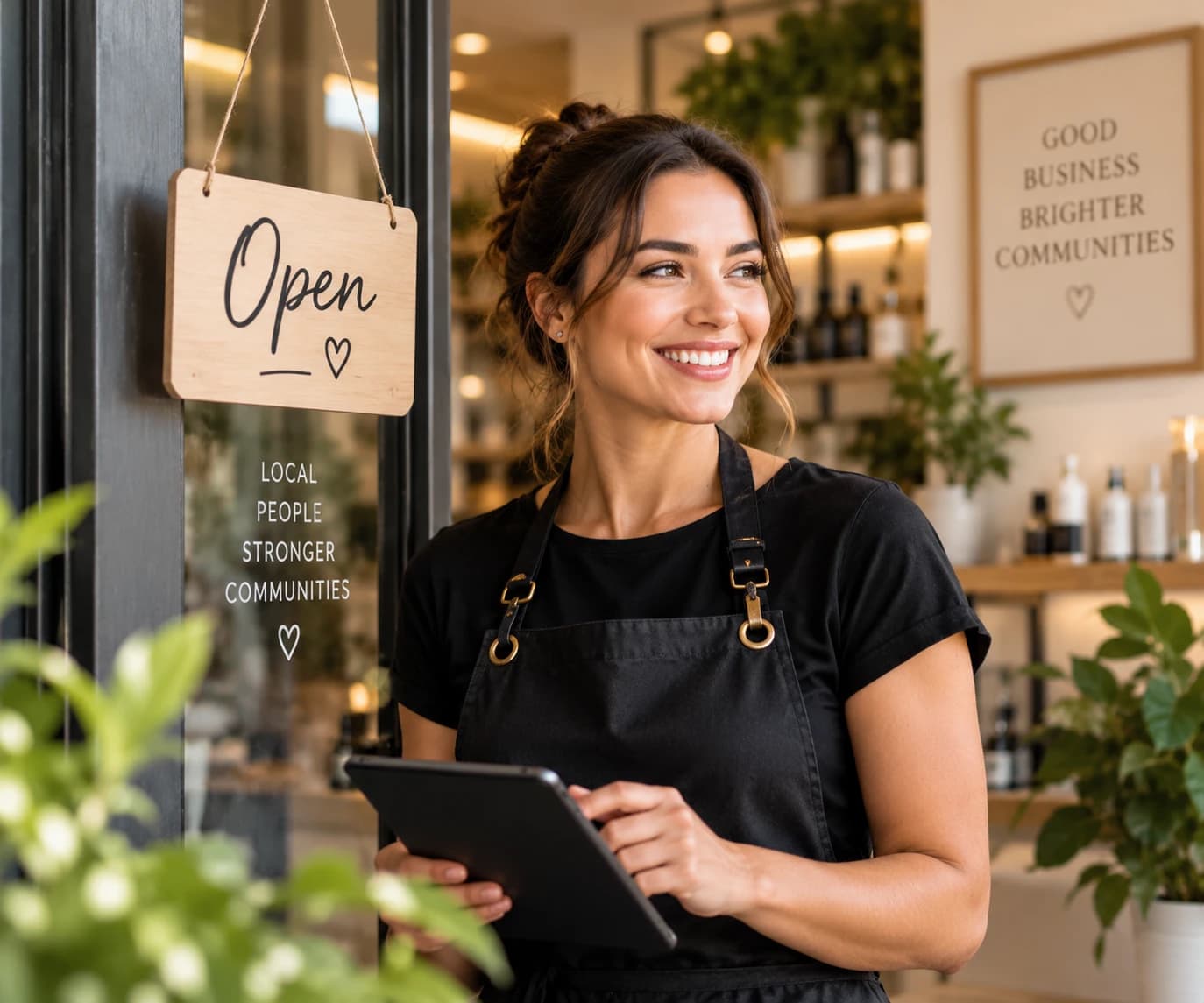 Local business owner standing inside her business