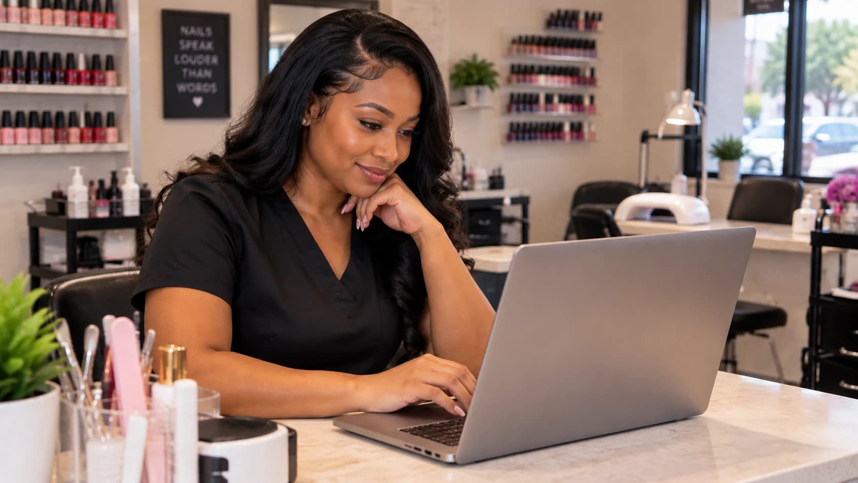 A business owner reviewing her OnlineListing business profile