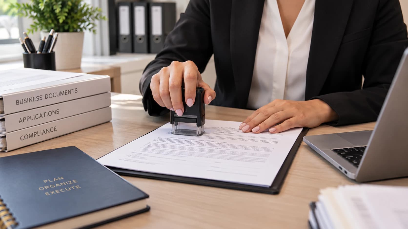 A business owner completing official registration paperwork